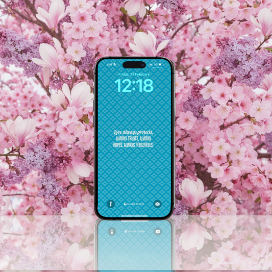 Love Always Protects Trusts Hopes Perseveres Blue Quatrefoil Lockscreen