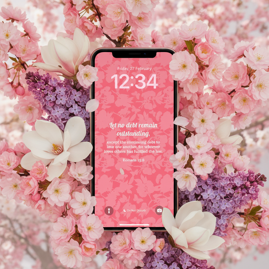 Nothing Can Separate Us From His Love Pink Peach Floral Lockscreen