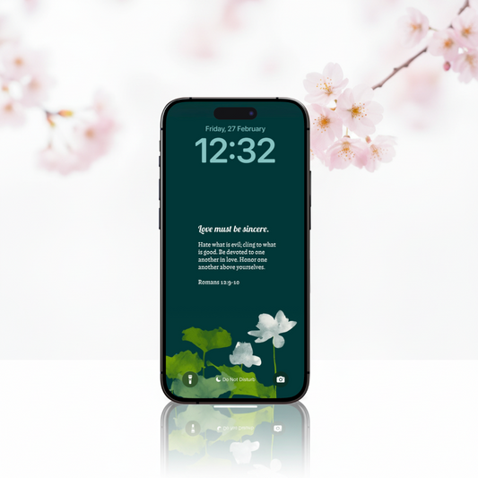 Romans 12:9-10 Emerald Green Lotus Lockscreen