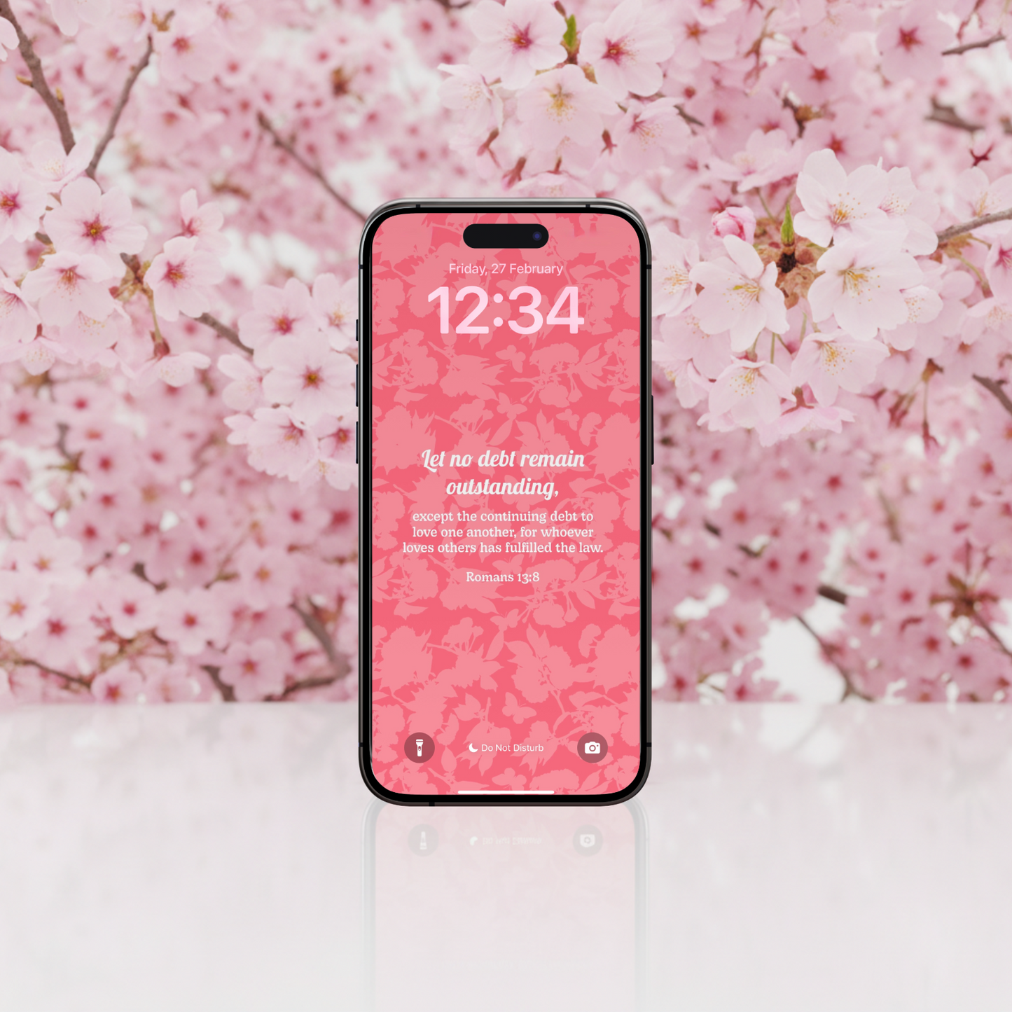 Romans 8:38-39 Pink Floral Lock Screen