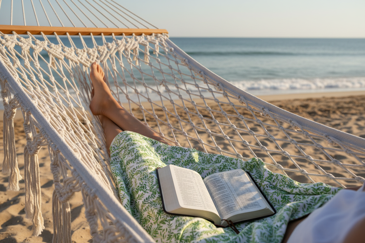 Side view with green towel